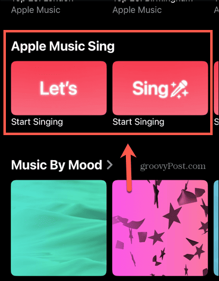 sección de canto de Apple Music