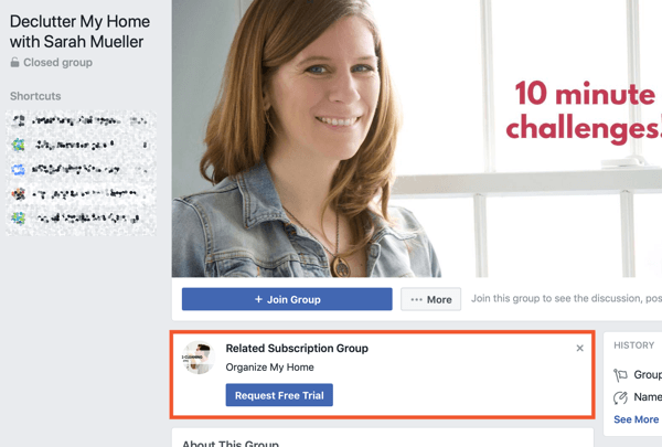 Cómo utilizar las funciones de Grupos de Facebook, ejemplo de grupo de suscripción relacionado para Declutter My Home