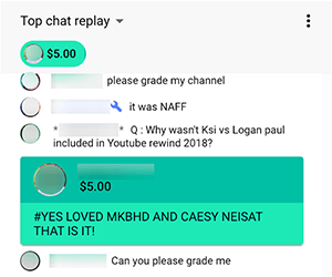 Esta es una captura de pantalla de un Super Chat de Nimmin Live, un programa en vivo de YouTube presentado por Nick Nimmin y su hermano Dee Nimmin. El espectador dio $ 5.00 y comentó "¡#Yes Loved MKBHD y Caesy Neisat eso es!"