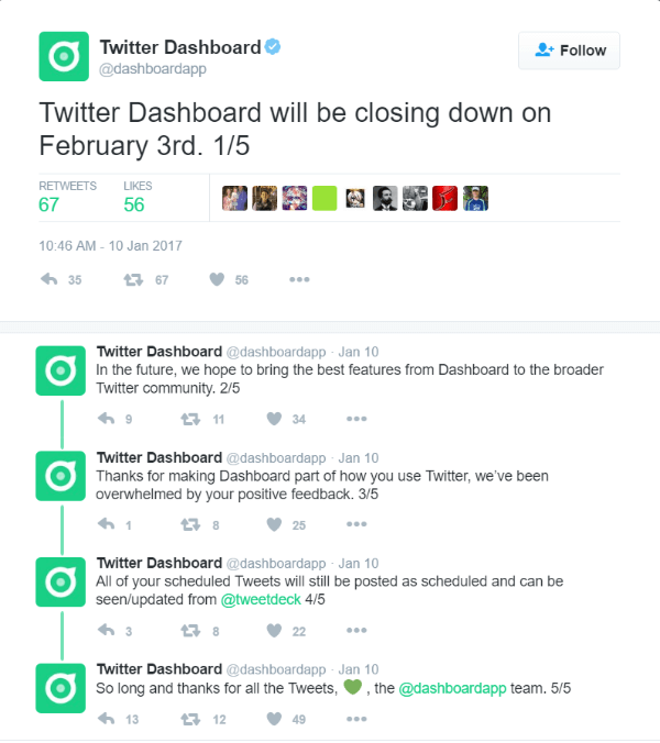 Twitter cerrará el panel de Twitter el 3 de febrero de 2017.