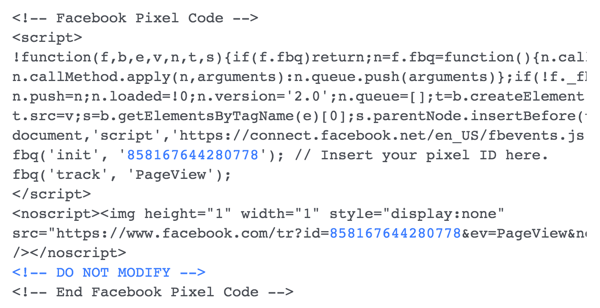 Instale el código de píxeles de Facebook en su sitio web.