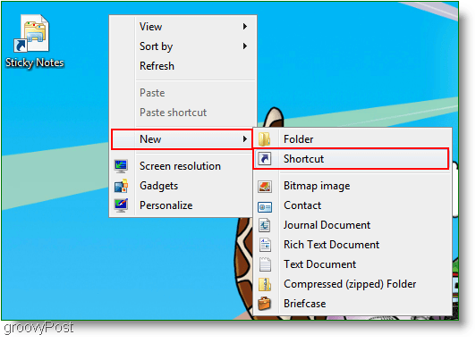 Windows 7 Crear nuevo acceso directo: captura de pantalla