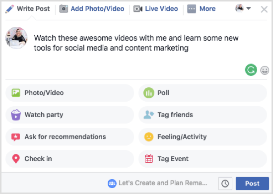 Si planeas compartir una serie de videos en tu fiesta de observación de Facebook, déjalo claro en el cuadro de descripción.