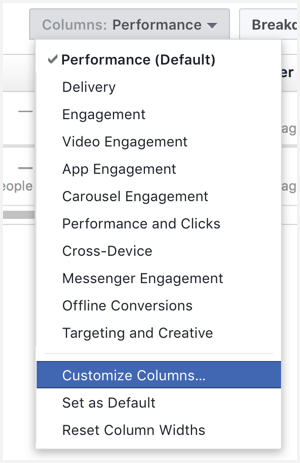 administrador de anuncios de facebook personalizar columnas