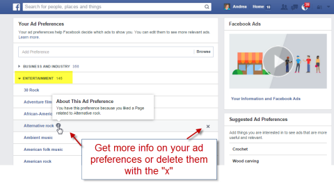 eliminar categorías de preferencias de anuncios de Facebook