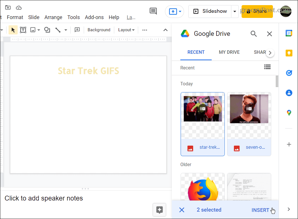 elija GIFS para usar desde Google Drive