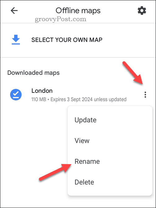 Cambiar el nombre de un mapa de Google Maps sin conexión