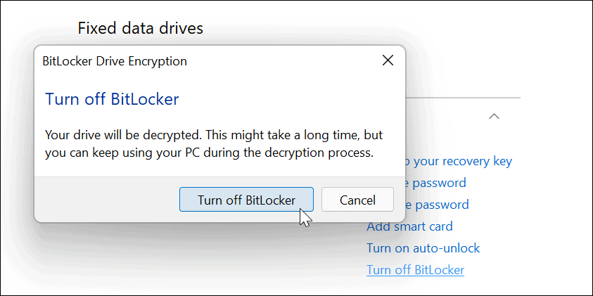 Desactivar la confirmación de BitLocker