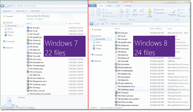 Windows 8 Explorer en comparación con Windows 7 Explorer