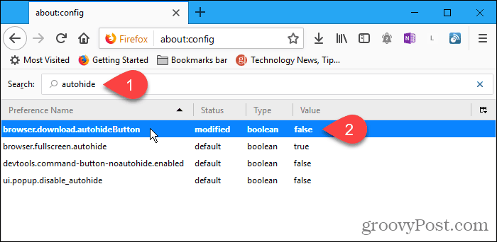 Haga doble clic en configuración de autohideButton config en Firefox