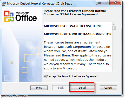 instalación de la herramienta de conector de Outlook hotmail