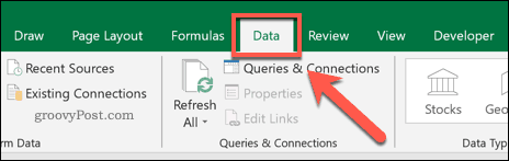 La pestaña Datos en la barra de cinta de Excel