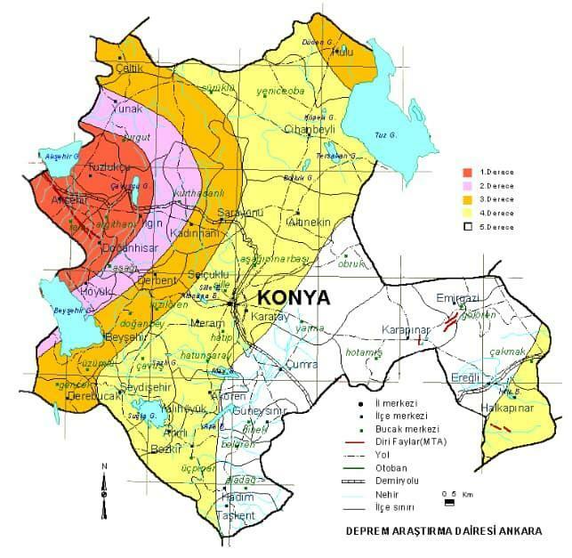 Mapa de riesgos sísmicos de Konya