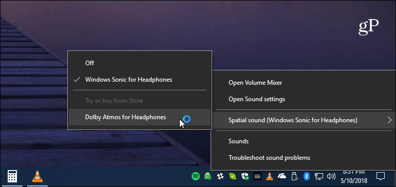 Barra de tareas de configuración de sonido de Windows 10
