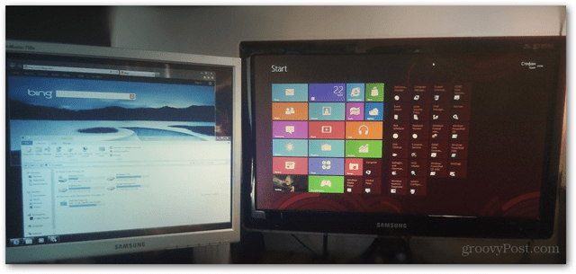 Windows 8 configuración de monitor dual configuración de combinación de escritorio de metro imagen multitarea