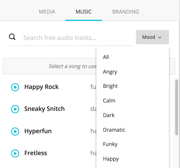 Seleccione el tipo de música que desea agregar de la lista desplegable Mood.