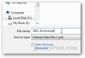 cómo crear un archivo pst para Outlook 2013 - nombre pst