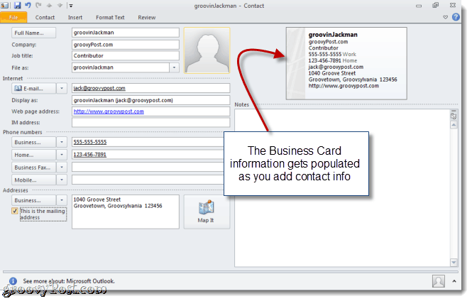 Crear una vCard en Outlook 2010