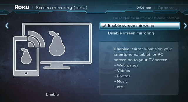 Habilitar Roku Screen Mirroring