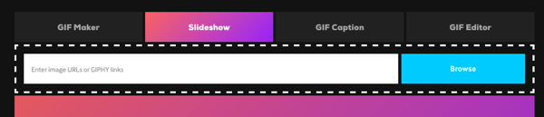 Haga clic en la opción Presentación de diapositivas para crear un GIF a partir de una serie de imágenes.