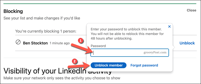 Confirmar el desbloqueo de un usuario en LinkedIn