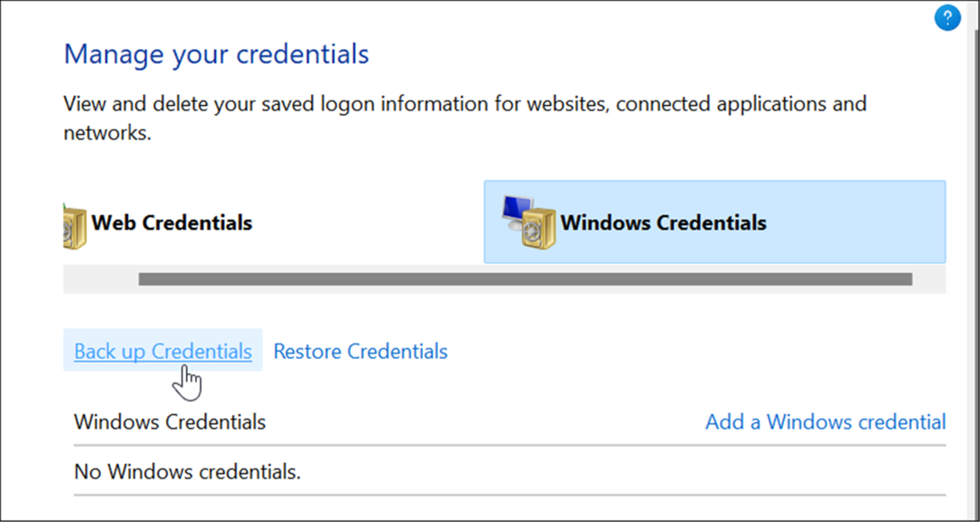 Administrador de credenciales de uso de copia de seguridad en Windows 11
