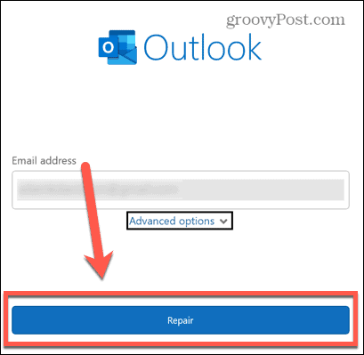 boton de reparacion de Outlook