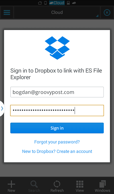 ES File Explorer iniciar sesión en Dropbox