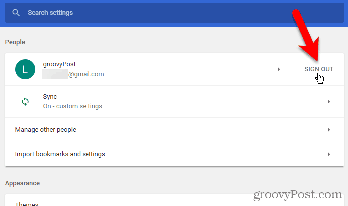 Haga clic en Cerrar sesión en Chrome para Windows