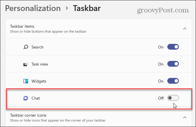 Configuración de interruptor de botón de chat windows 11