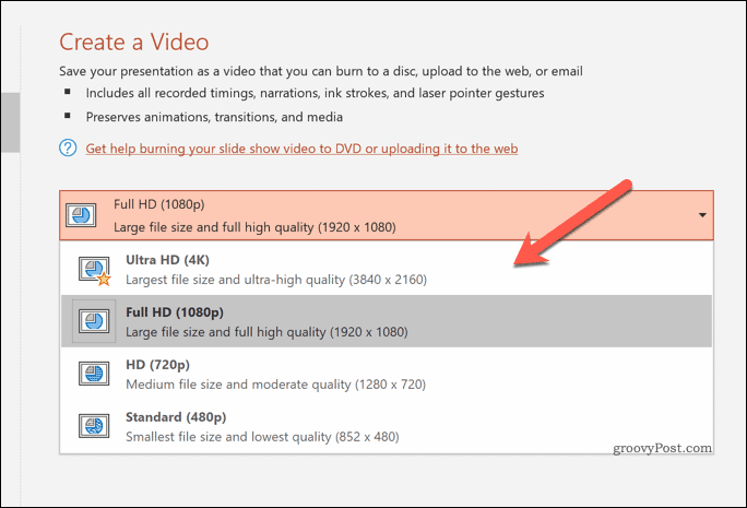 Determinar la calidad de los videos exportados en PowerPoint