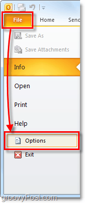 menú de opciones en Outlook 2010