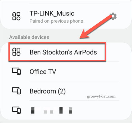 AirPods en un menú de escaneo Bluetooth de Android