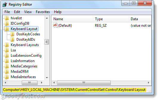 diseño del teclado clave de registro de windows 7