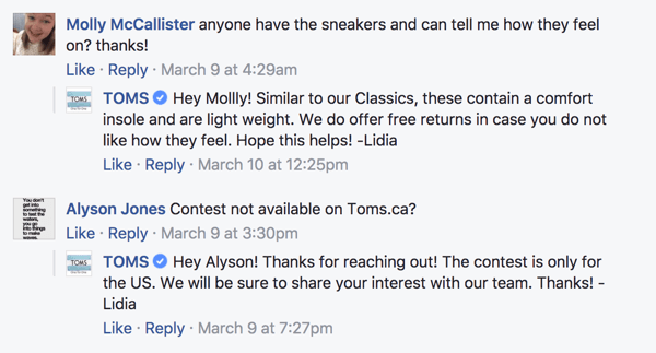 Cuando los fans de Facebook dejen comentarios en sus publicaciones, asegúrese de responder.