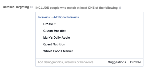 El anuncio de Instagram de Bhu Foods se dirige a las personas en función de la demografía, los me gusta de la página y los intereses.