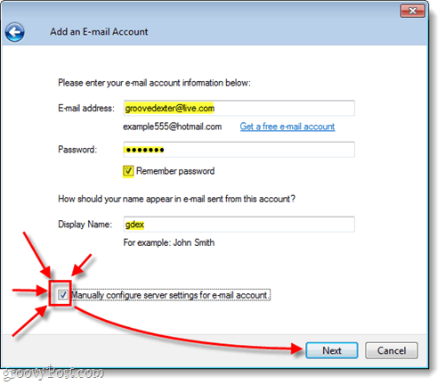 configurar manualmente su hotmail en Windows Live Mail
