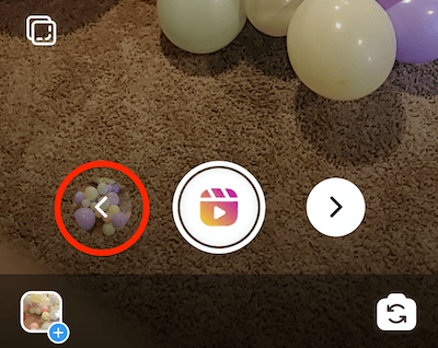botón de menú de flecha izquierda que permite la revisión y edición de clips de carretes de Instagram