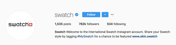 Swatch pide a los usuarios que etiqueten sus publicaciones con #MySwatch para tener la oportunidad de aparecer en su cuenta de Instagram.