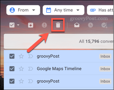 El icono para eliminar correos electrónicos en Gmail