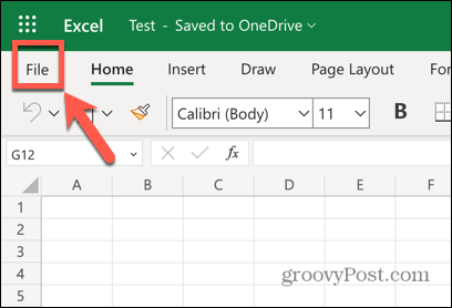 Menú de archivo de la aplicación web de Excel
