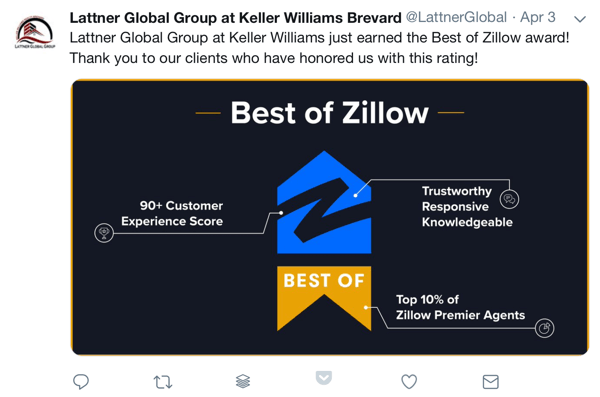 Cómo utilizar la prueba social en su marketing, premio de ejemplo y agradecimiento social a los clientes por Lattner Global Group en Keller Williams Brevard