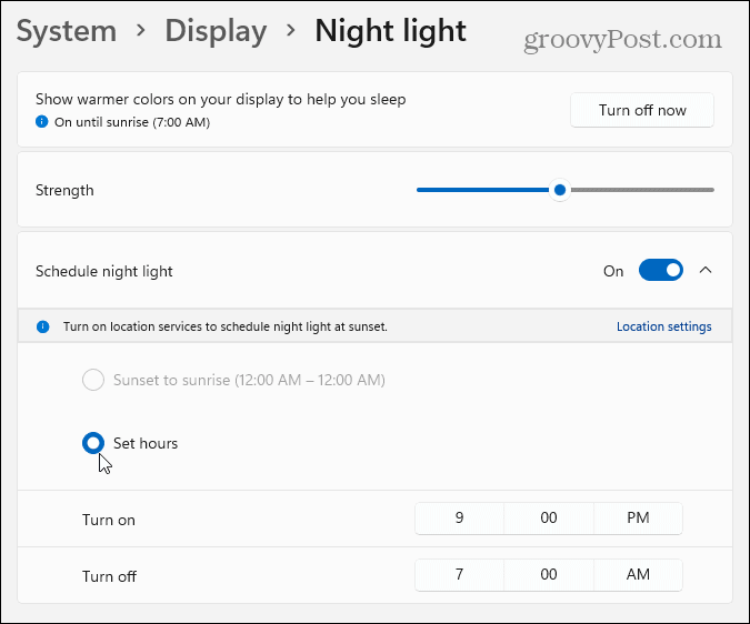 luz de noche windows 11 configuraciones