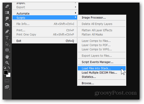 Photoshop cargar archivos en el script de pila expandir dof fotografía tutorial