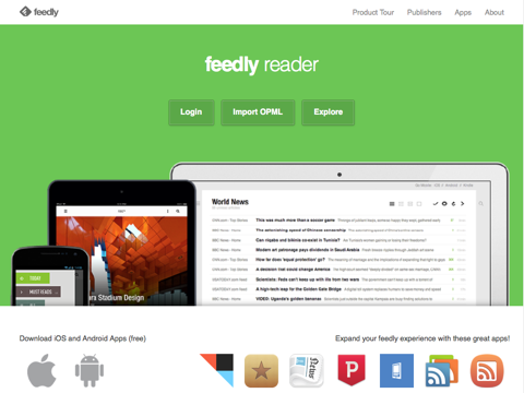 página de inicio de Feedly