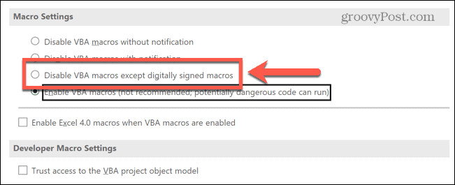 excel deshabilitar macros excepto firmadas