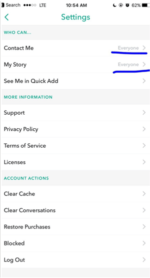Cambia la configuración de Snapchat para que cualquiera pueda contactarte.