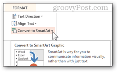 conversión de arte inteligente a smartart lista con viñetas bullet powerpoint power point convert 2013 opciones de formato de botón de función