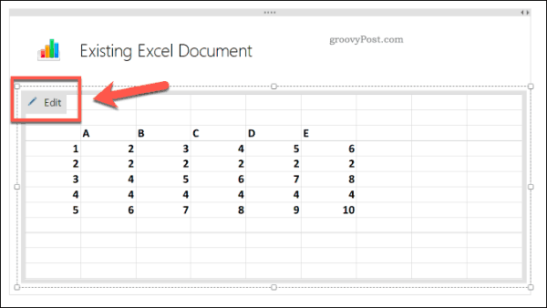 Edición de una hoja de cálculo Excel existente en OneNote
