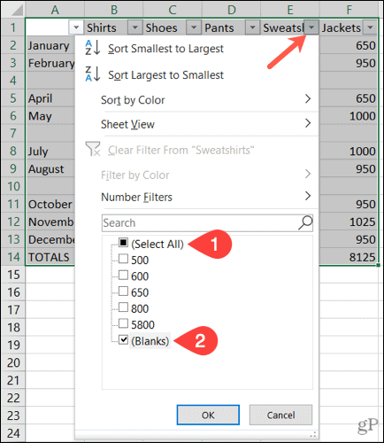 Filtrar filas en blanco en Excel